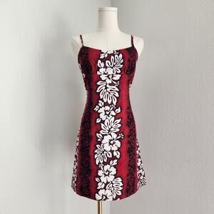 Vintage 90s Royal Creations Red Hawaiian Floral Mini Dress S Coconutgirl